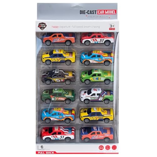 Image of DZLING Die-Cast Metal Toy Pickup Trucks, Pull Back Action Racing Cars, Vehicle Set for Kids Ages 3+ (12Pcs Die Cast Truck Set)