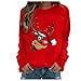 FeelFree+ Felpa senza cappuccio da donna, casual, con stampa natalizia, per autunno e inverno, a maniche lunghe, girocollo, per la casa, rosso, L