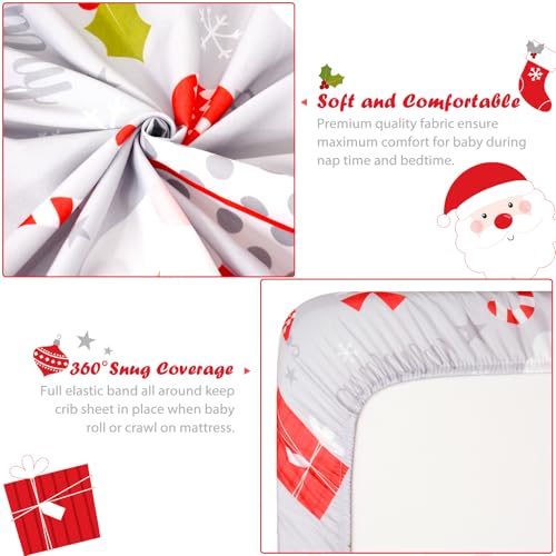 Image of JISEN Christmas Fitted Crib Sheets for Boys Girls 52x28 Inch Santa Claus