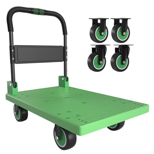 WUD Push Cart, Folding Mobile Platform Trolley,Thickened and Reinforced, 360° Swivel Wheels, 35.4...