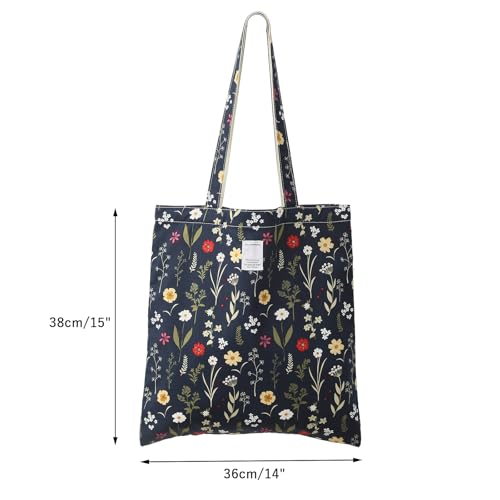 TWOOKTY Canvas Tote Bag for Women, Reusable Cotton Shoulder Bag with Magnetic Closure, Aesthetic Floral Print Shopping Bag for Work, School, Travel — view 4