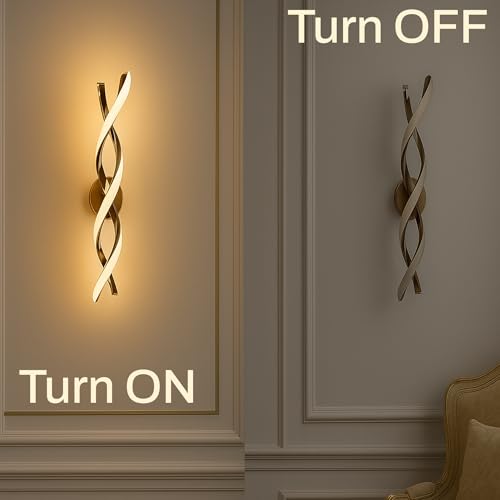 Image of SAH Twisted LED Wall Sconce, Luxury Gold Wall Lamp Decorative Acrylic Wall Lamp 3 Step Color Changing, (Warm, Neutral, Cool White) Ideal for Living Room, Bedroom, and Home Decoration
