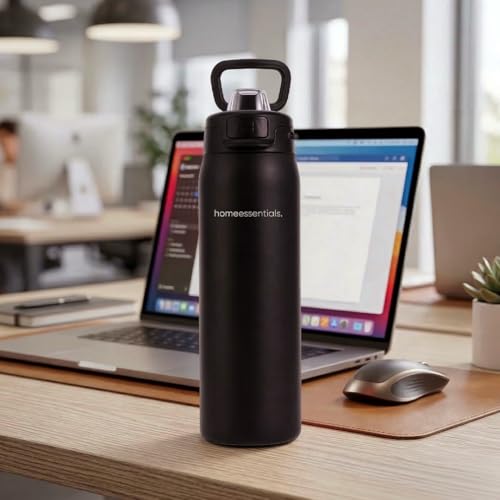 Image of HomeEssentials 950ML Insulated Water Bottle - 24h Cold /12h Hot - Leakproof Quick-Fill Lid & Easy-Carry Handle - Heavy Duty Stainless Steel Sports Flask