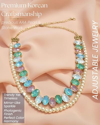 Image of Mansiyaorange Statement AD CZ American Diamond Cubic Zerconia Pearl Necklace Set | Gold Plated Chunky Fashion Jewelry for Women & Girls