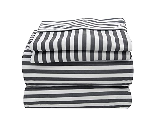 Marquess Mikrofaser-Flanell-Bettlaken-Set - Ultra weich und bequem bedruckt, 4-teiliges Laken, farbecht und pflegeleicht (anthrazitfarben, gestreift) Cover