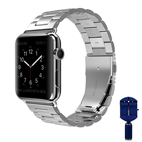 VIPPLUS Compatible for Apple Watch Band 42mm/44mm Stainless Steel Strap Bracelets Wristband with Durable Folding Metal Clasp for Apple Watch Series 4/3/2/1 Silver