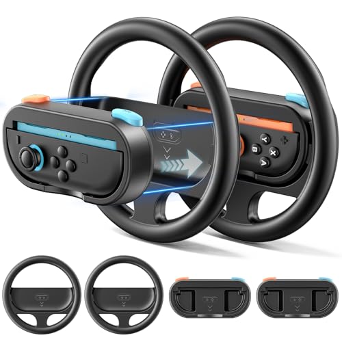 Rysker Switch 2 Lenkrad für Switch 2 JoyCon 2025, Switch 2 Steering Wheel mit abnehmbarem Controller Griff für Mario Kart World 8 Deluxe, Joy Con 2 Lenkrad für Switch 2 Zubehör Set– 2er Orange & Blau