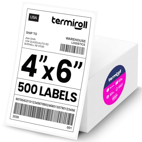 4x6 direct thermal shipping labels  perforated fanfold  500 labelsstack  compatible with rollo zebra idprt munbyn  strong adhesive bpa-free multipurpose commercial grade by termiroll