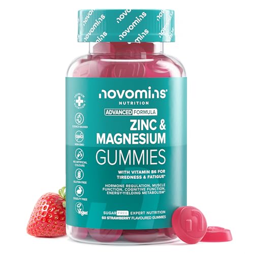 Magnesio Complex con Zinc y Vitamina B6 - Sin Azucar - 60 Gominolas con Citrato de Magnesio - Vegano y Sin Gluten - Gominolas para Cansancio y Recuperación Muscular - Novomins