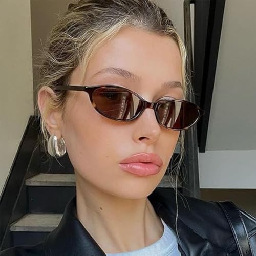 Image of Retro Cat Eye Oval UV Protection Chic Sunglasses for Women Stylish - Anti Glare UV400 Protected Designer Branded Goggles - Metal Hinges Unisex Glasses - Trendy Narrow Y2K Cateye Shades