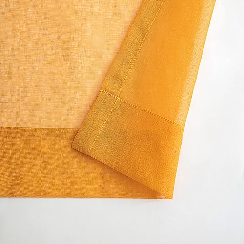 Image of Sheer Curtains 45 Inch Length for Living Room Bedroom, Rod Pocket Polyester Semi Sheer Privacy Drapes, Window Treatments Semi Crinkle Curtain Panels for Kitchen Doorway Divider, Yellow, 52 inch Wx 45 inchL