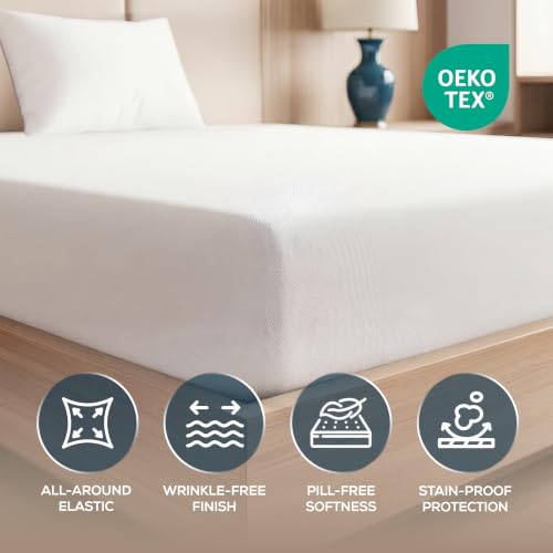 Image of 20-Pack Hotel Quality Twin Fitted Sheet for Resorts,White, Brushed Microfiber Bottom Sheets Only, Deep Pocket, Soft, Wrinkle, Shrink & Fade Resistant