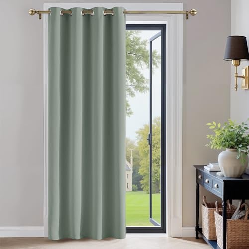 Image of PONY DANCE Sage Green Curtain - Blackout Solid Eyelet Curtain for Living Room, Kids Bedroom, Kitchen, Privacy Soundproof Drape Ring Top, Width 52-inch x Drop 72-inch, Sold as 1 Panel