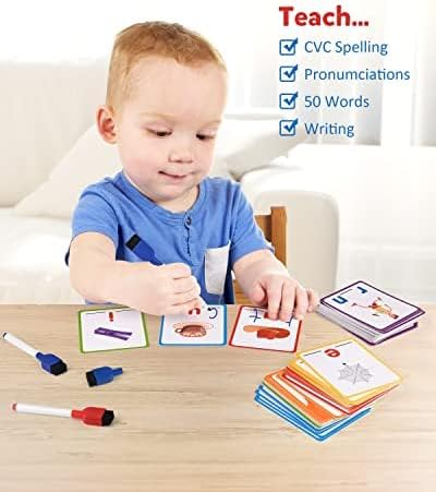 Coogam Short Vowel Spelling Flashcards, Learn to Write CVC Sight Words Color Pattern Handwriting Cards Fine Motor Montessori Educational Toy Gift for Kids 3 4 5 Years Old 4 414BPL9MXXL. AC