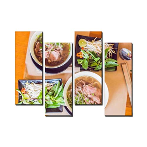 Wocatton pho bo Vietnamese Fresh Rice Noodle Soup with Beef Herbs and Chili Wall Art Background Decor Pictures Print On Canvas Art Stretched and Framed Perfect Home Restaurant Decoration