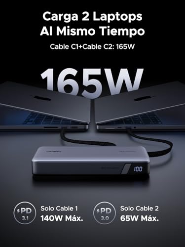 UGREEN Nexode 165W Power Bank 25000mAh Batería Externa Carga Rápida PD3.1 140W 2 Cable USB C Integrado Cargador Portátil PC LED Compatible con iPhone 17 16 15 14 Galaxy S25 S24 A56 A16 MacBook iPad - imagen 4