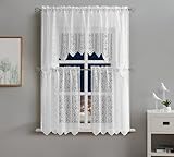 Warm Home Designs 3 Piece White Kitchen Window Curtains Bundle Includes 2 36 Inch Tiers & Swag Valance. Leaf Kitchen Curtains Set for Leave Decor. Rib White Set 36