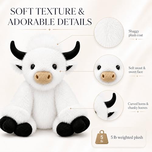Image of JDF 5lbs Highland Cow Weighted Stuffed Animals, 16in Giant Highland Cow Gift Plush Toy, Adorable Stuffed Animal Adults & Kids Highland Cattle Plushie Pillow Decor