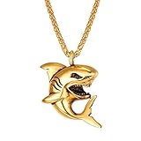 U7 Shark Pendant Animal Jewelry 18K Gold Plated Chain Ocean Animal Shark Teeth Necklace for Men Teens