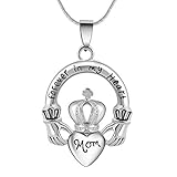 Eternaloved Cremation Jewelry Forever in My Heart Crown Heart Ash Urn Memorial Pendant necklace(Mom)