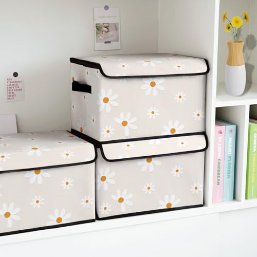 Image of Stackable Storage Bins with Lids,Closet Organizers Fabric Box for Home and Office,Blanket Clothes Organizers,Under Bed Storage Containers 3 Pack