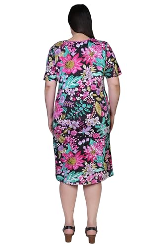 Image of LA CERA Women's Cotton Sun Dresses A-Line with Scoop Neck, Short Sleeves, Side Pockets, Floral Patterns, Machine Wash