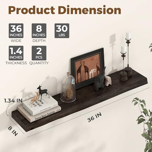 Image of Axeman 36 inch Floating Shelves for Wall Live Edge, Walnut, 2PCs