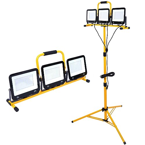 86 Inch 22500 Lumen Work Lights with Stand, 3 Adjustable Head LED Work Light, with Adjustable and Foldable Tripod Stand, Waterproof Lamp with Individual Switch with 7500 Kelvin Color Tempera