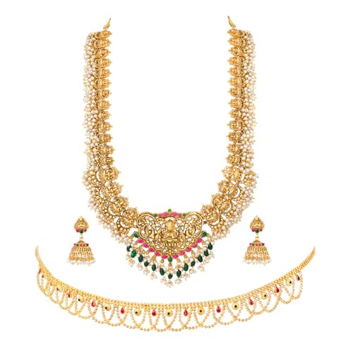 Image of Peora Gold Plated Bridal Jewellery Set with Kamarband Gift for Women Indian Traditional Ethnic Wedding