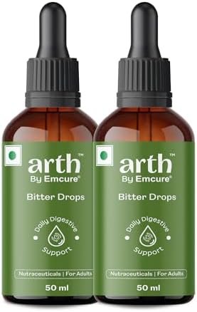 Arth Bitter Drops Weight Management Supplement - 30 Days Pack | Reduces Cravings Naturally | Improves Digestion & Bloating | With 14 Herbal Bitters, Karela, Dry Ginger, Haldi | 2 x 50ML