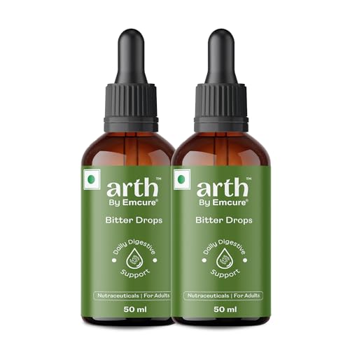 Image of Arth Bitter Drops Weight Management Supplement - 30 Days Pack | Reduces Cravings Naturally | Improves Digestion & Bloating | With 14 Herbal Bitters, Karela, Dry Ginger, Haldi | 2 x 50ML