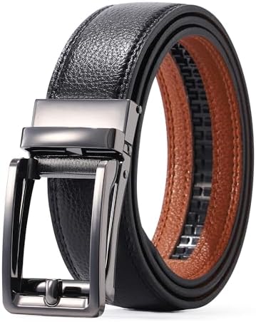 WELROG Mens Belt Leather Ratchet Belt For Men Dress and Casual Adjustable with Click Sliding Buckle