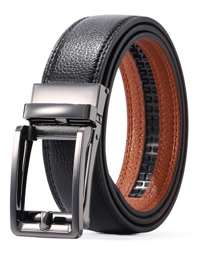 WELROG Mens Belt Leather Ratchet Belt For Men Dress and Casual Adjustable with Click Sliding Buckle