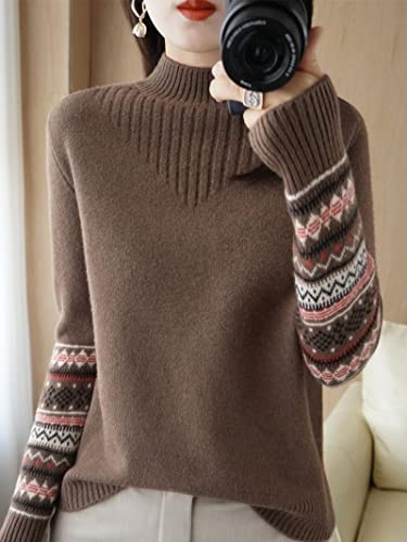 Geltdn Autumn And Winter Ladies Simplely Casual Turtleneck All-Match Long-Sleeved Cashmere Ethnic Style Knitted Sweater (Color : B, Size : Xl Code) #TOP7