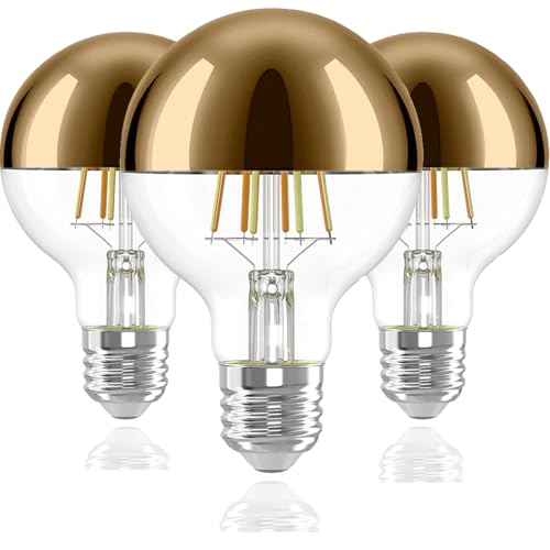 Vanpus 6W E27 LED Light Bulb - Flicker-Free Vintage Edison Screw, Warm White (2700K), Half Chrome/Golden Plated, Dimmable, ⌀80mm (Pack of 3)​