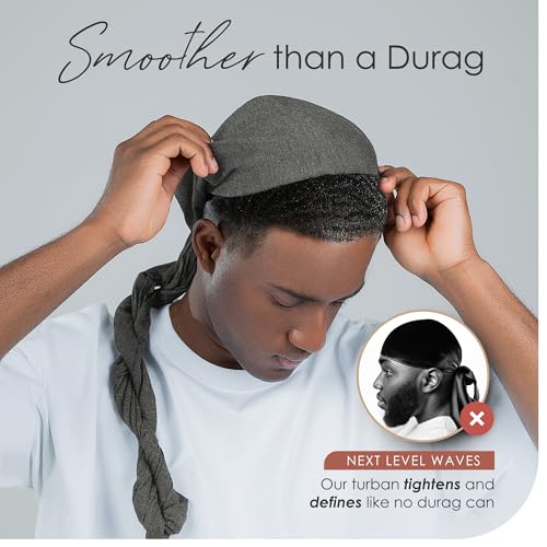 CAPLORD Silk Satin Lined Halo Turban Head Wrap Pre-Tied Skull Cap for Men and Women Sleeping Bonnet Curly Hair Cover Chemo Hair Loss Hat Wave Cap Sleep Turbans Dark Gray