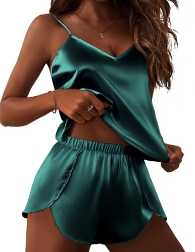 Image of Ekouaer Satin Pajama Sets for Women 2 Piece Silky Cami Pj Set Soft Nightwear Lingerie Sleepwear Set