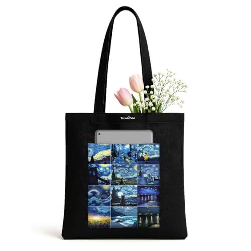 TrendoPrint Printed Women's Black Tote Bag 14 x 16 inch Stylish Laptop-Friendly Handbag for Office, College & Daily Use, Spacious Shoulder Bag with Durable Handles (TB21)