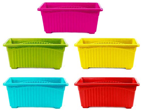 Image of PlantaZee Rectangular Plastic Pots for Plants, Multicolor 14 INCH Jupiter Flower Pots for Home, Window Display, Garden Plant Container Set (3)