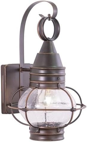 VAXCEL Chatham 13.5 in. H 1-Light Burnished Bronze Coastal Outdoor Wall Sconce Made of Durable Steel, Clear Seeded Glass Shade, LED Compatible, Use for Exterior Porch Patio Front Door or Garage