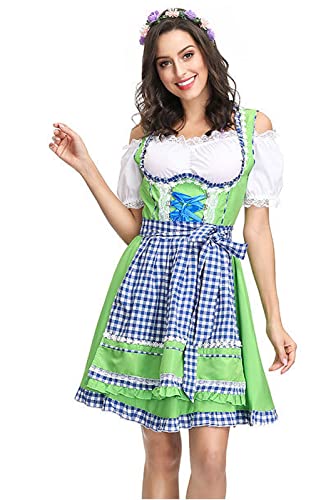 Duitse Fancy Dress Dames Oktoberfest Dirndl Jurk Formele Jurk Beierse Meisjes Kostuum Midi Jurk, Rood/Groen - Afbeelding 3