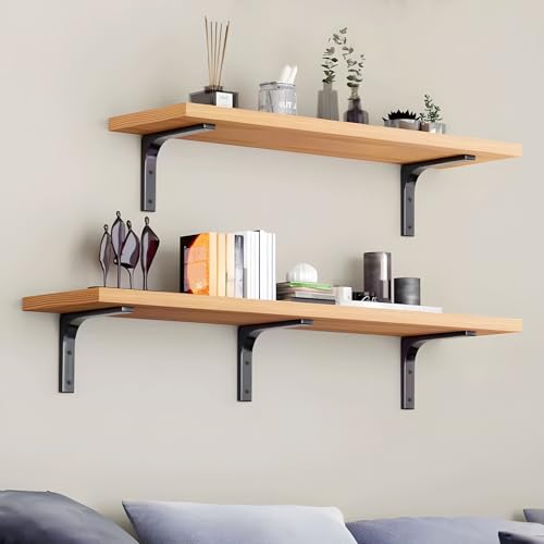 AISINYI 10\" x 8\" Metal Shelf Brackets, Heavy Duty L Hanging Angle Brackets, Iron Wall Bracket for Countertop Support, Corner Brace Joint, Black, 4 PCS