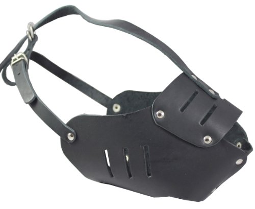 Real Leather Cage Basket Secure Dog Muzzle #131 Black - Great Dane, Saint Bernard, Mastiff(Circumference 15