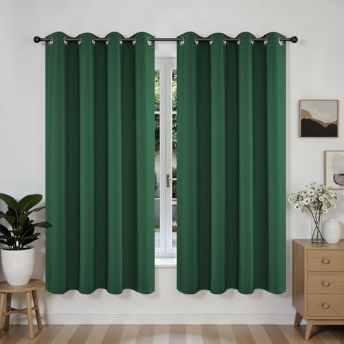 Image of Joydeco Blackout Curtains 63 Inchs Long 52 Wide Black Out Curtains 2 Panels, Thermal Insulated Long Curtain& Drapes Room Darkening Grommet Drapes for Living Bedroom Window (W52 x L63 Inch, Dark Green)