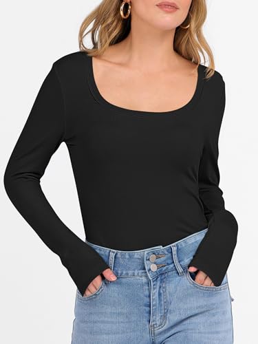 ANRABESS Womens Long Sleeve Fleece Thermal Tops Square Neck Fitted Basic Thick Layering Shirt 2025 Fall Winter Outfits3