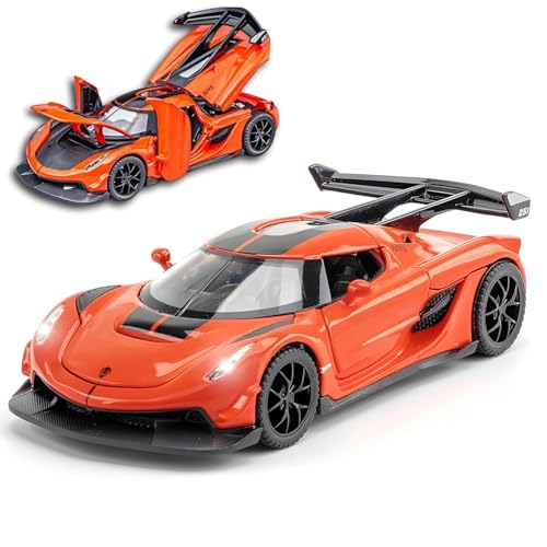 Image of 1:32 Koenigseggg Jesko Sports Model Exclusive Alloy Diecast Pull Back Toy car with Openable Doors & Light Music Toys for Kids Boy Girl Gift (1:32 Koenigseggg -Orange)