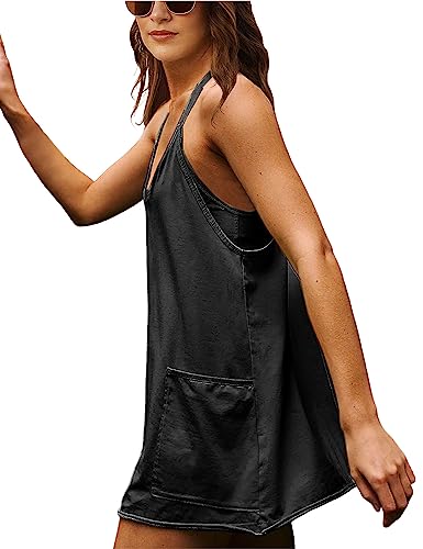 Women Sleeveless Athletic Dress Mini Dress Spaghetti Strap Sundress with Shorts3