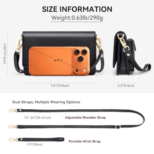 Image of nuoku Women Small Crossbody Bag Cellphone Purse Wallet with RFID Card Slots 2 Straps Wristlet
