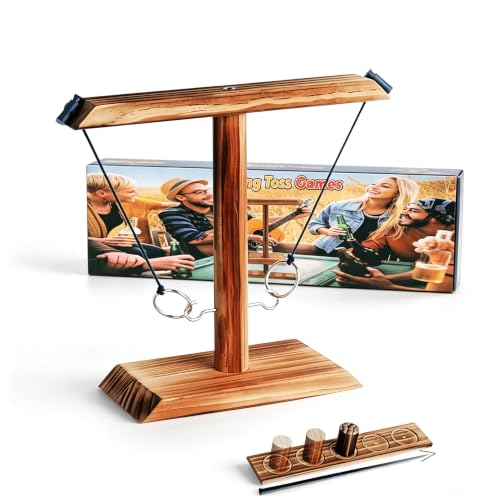 YWMSGM Ring Toss Games for Adults Yard Games Patio Decor Outdoor Indoor Games Fun Hook and Ring Game with Ladder Wooden Hook and Ring Game for Bars Home Party (Small)