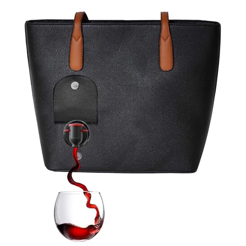 PortoVino Classic Tragetasche Schwarz - Vegane Leder Tasche mit verstecktem, isoliertem Weinfach - Fasst bis zu 2 Weinflaschen! Perfekt für Reisen, Konzerte, Partys und Junggesellenabschiede!